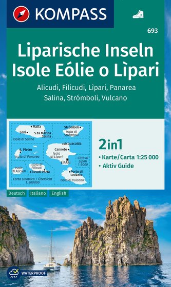 KOMPASS Wanderkarte 693 Liparische Inseln, Isole Eólie o Lìpari, Alicudi, Filicudi, Lìpari, Panarea, Salina, Strómboli, Vulcano