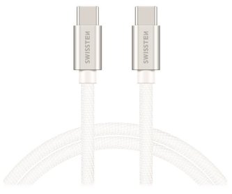 Swissten datový kabel USB-C / USB-C s textilním opletem, 2,0 M Stŕíbrný