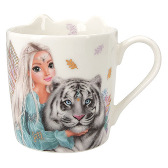 Hrníček ve tvaru hlavy bílého tygra Top Model, Potisk + zlaté detaily