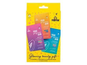 Dr. PAWPAW Glowing Beauty Gift pleťová maska Your Gorgeous Skin Glowing Sheet Mask 25 ml + pleťová maska Your Gorgeous Skin Hydrating Sheet Mask 25 ml + pleťová maska Your Gorgeous Skin Soothing Sheet Mask 25 ml