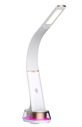 LED stolní lampička Immax CORELLA s Qi nabíjením bílá +zlaté prvky RGB podsvícení