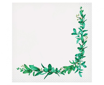 EKO ubrousky bílé se zelenými lístky 20 ks - 33 x 33 cm