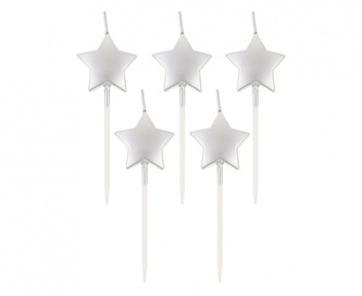 Dortové svíčky Stars - metalické stříbrné 6,5 cm - 5 ks