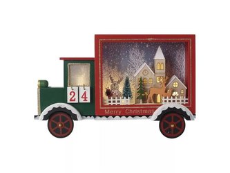 Dekorace vánoční EMOS DCWW32 dřevěná - LED adventní kalendář, auto, 20x30,5 cm