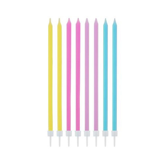 Dortové svíčky dlouhé pastelové s držátky 14,5 cm -  16 ks