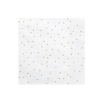 Papírové party ubrousky bílé se zlatými tečkami 20 ks