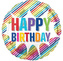 Foliový balonek barevné pruhy - Happy Birthday 43 cm