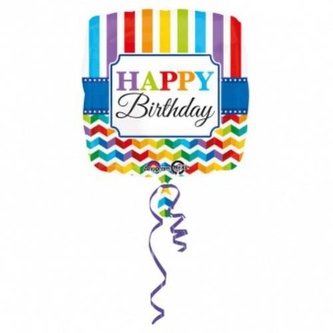 Foliový balonek vlnky a proužky Happy Birthday 43 cm