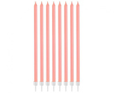 Dortové svíčky dlouhé s držátky - růžové 15,5 cm - 8 ks