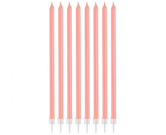 Dortové svíčky dlouhé s držátky - růžové 15,5 cm - 8 ks