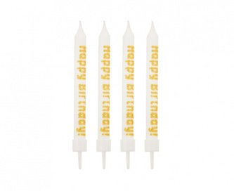 Dortové svíčky s glitrovým nápisem Happy Birthday 12 ks