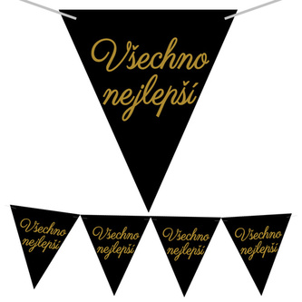 Vlaječková girlanda Všechno nejlepší - Černo-zlatá 225 x 17cm
