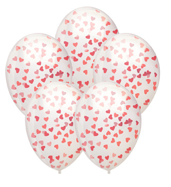 Průhledné balonky s srdíčkovými konfetami, 30 cm - 5 ks