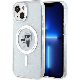 Karl Lagerfeld IML Glitter Karl and Choupette MagSafe kryt iPhone 15 čirý