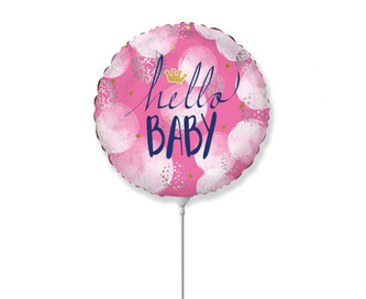 Balónky na tyčku růžový - Hello Baby 23 cm - 5 ks