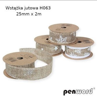 Wstążka ozdobna jutowa nadruk BN 25mmx2m (16szt)