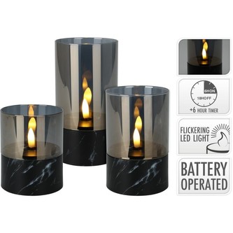 LED svíčka skleněná sada 3 ks