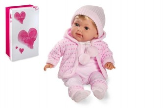 Panenka/miminko Elian 42cm růžové měkké tělo se zvukem na baterie v krabici