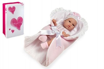 Panenka/miminko 33cm růžové tvrdé tělo v krabici