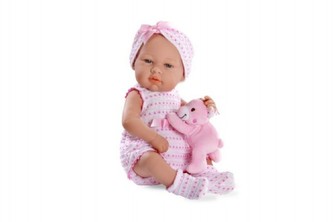 Panenka/miminko 42cm růžové s medvídkem v krabici