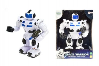 Robot válečník plast 25cm na baterie chodící se světlem a zvukem v krabičce