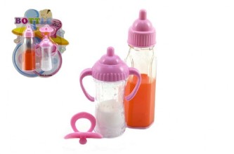 Kojenecká lahvička pro panenky 2ks + dudlík 12cm plast na kartě