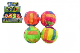 Míček svítící a pískací gumový 7,5cm v sáčku 12ks v boxu