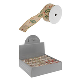 Stuha dekorační, šířka 4 cm x 2,7 m - hnědá s vánočním potiskem, 4 designy