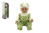Panenka/Miminko Hamiro 50cm, pevné tělo zelené dupačky s ovečkami  + čepička v krabici 24x60x15cm