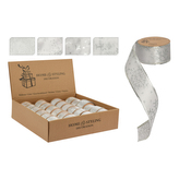 Stuha dekorační, šířka 38 mm, stříbrný vánoční potisk, 4 designy