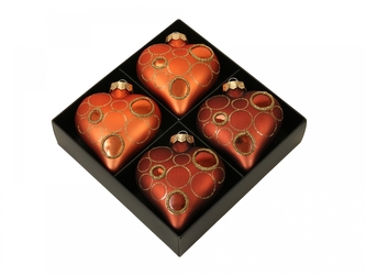 Baňka srdce 8x9 cm, sada 4 ks, barva autumn