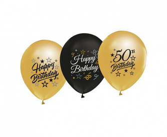 Latexové balonky metalické Happy Birthday s číslem 50 - 5 ks