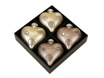 Baňka srdce 8x9 cm, sada 4 ks, barva březová