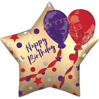 Foliový balonek saténová hvězda s balonky Happy Birthday 71 cm