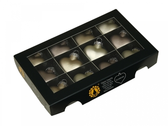 Skleněné baňky - srdíčka 4 cm barva březová, sada 12 ks