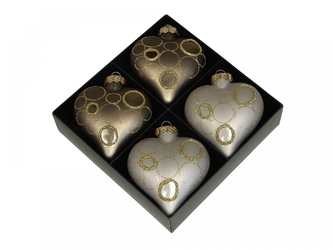 Baňka srdce 8x9 cm, sada 4 ks, barva eukalyptus