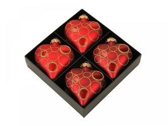 Baňka srdce 8x9 cm, sada 4 ks, barva červená