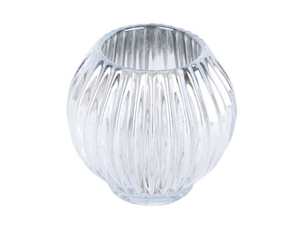Svícen skleněný na svíčku Lines round 9,3 cm stříbrný Present Time