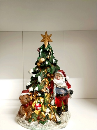 Svítící vánoční soška strom se Santou Clausem a medvídek 26cm VÁNOCE BRANDANI