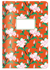 Sešit/Notes/Blok A5 oranžový s růžovými květy CEDON