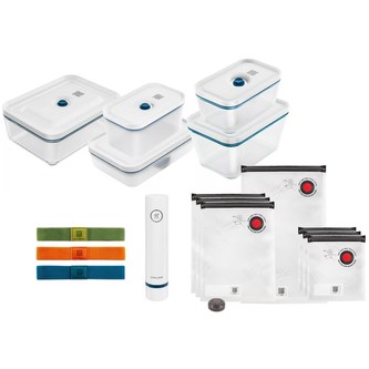 ZWILLING vakuová sada, 3x skleněná nádoba, 2x plastová nádoba, 7 sáčků, vákuová pumpa, 3 pásky, modrá - Fresh & Save