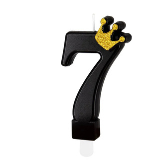 Dortová svíčka číslo 7 - černá s korunkou 8,8 cm