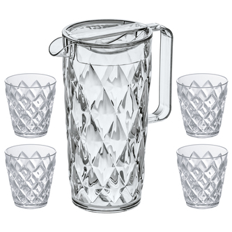 CRYSTAL set karafa 1,6 l + 4 poháry KOZIOL, čirá