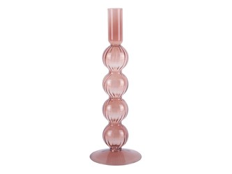 Skleněný svícen Swirl Bubbles L růžová 25 cm Present Time
