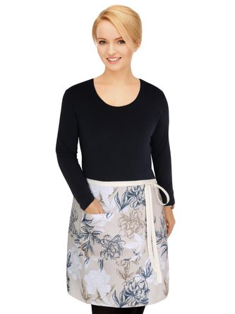 Kuchyňská zástěra DITA - do pasu - šedobéžový květ - zástěra 68x50 cm