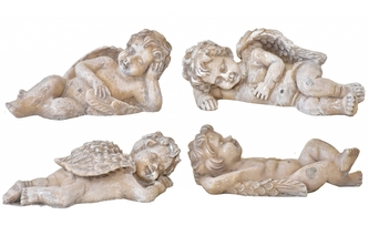 Barokní anděl ležící, šedý, sada 4 ks