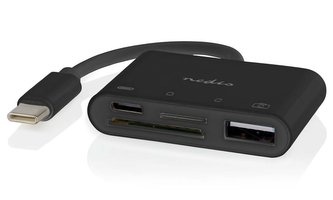 NEDIS USB hub/ 1x USB-C/ 1x USB-A/ 1x USB-C/ 4 porty port/ USB 2.0/ napájení z USB/ SD & MicroSD/ čerrný