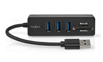 NEDIS USB hub/ zástrčka USB-A zástrčka/ 3x zásuvka USB-A/ 5 Portů/ USB 3.2 Gen 1/ napájení z USB/ 5 Gbps/ SD & MicroSD