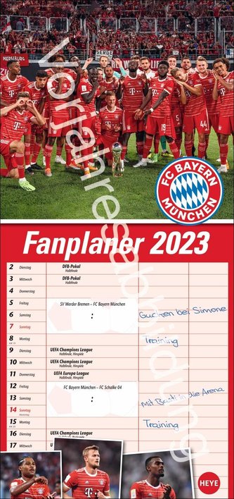 FC Bayern München Fanplaner. Wandkalender für Fans von Bayern München. Planer 2024 mit drei Spalten. Kalender 2024 zum Eintragen