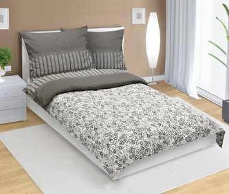 Povlečení krepové - louka - šedá, bílá - 140x200, 70x90 cm
